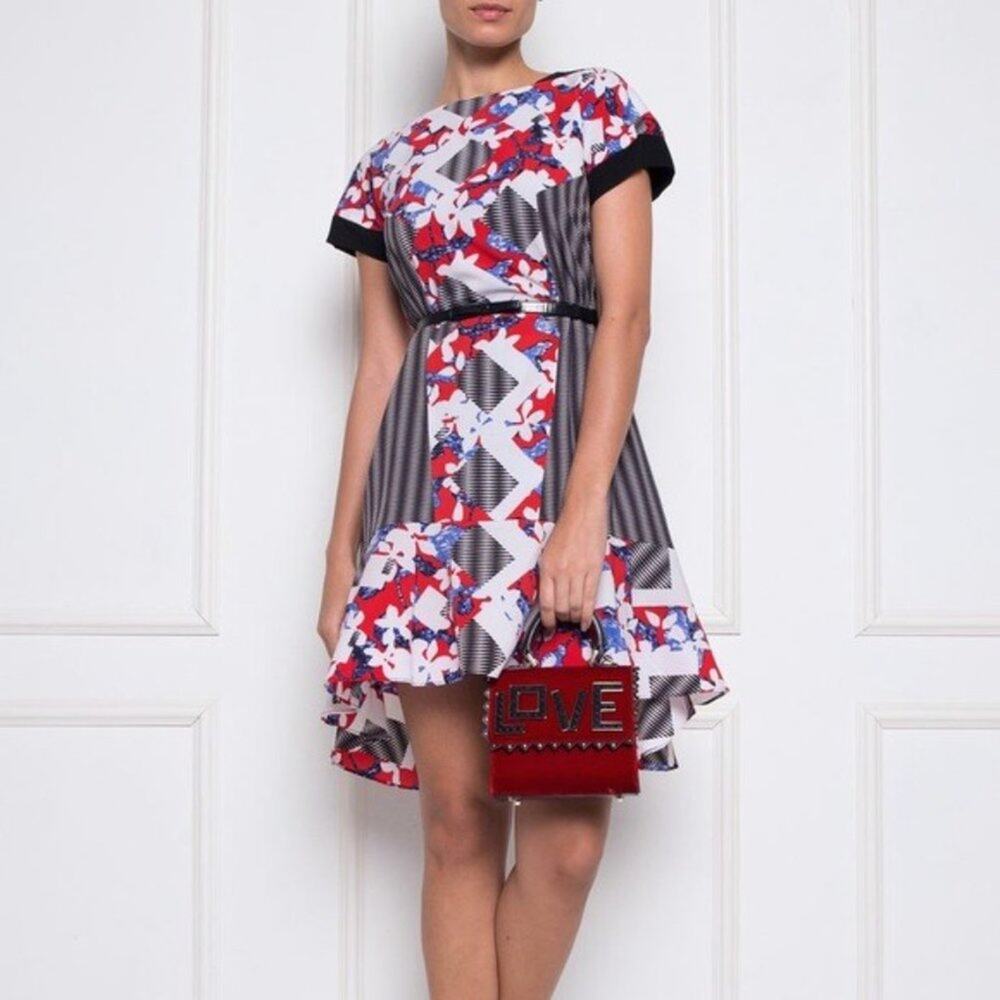 PETER PILOTTO X TARGET Geometric Floral Colorful Short Sleeve Dress 2 XS Bold